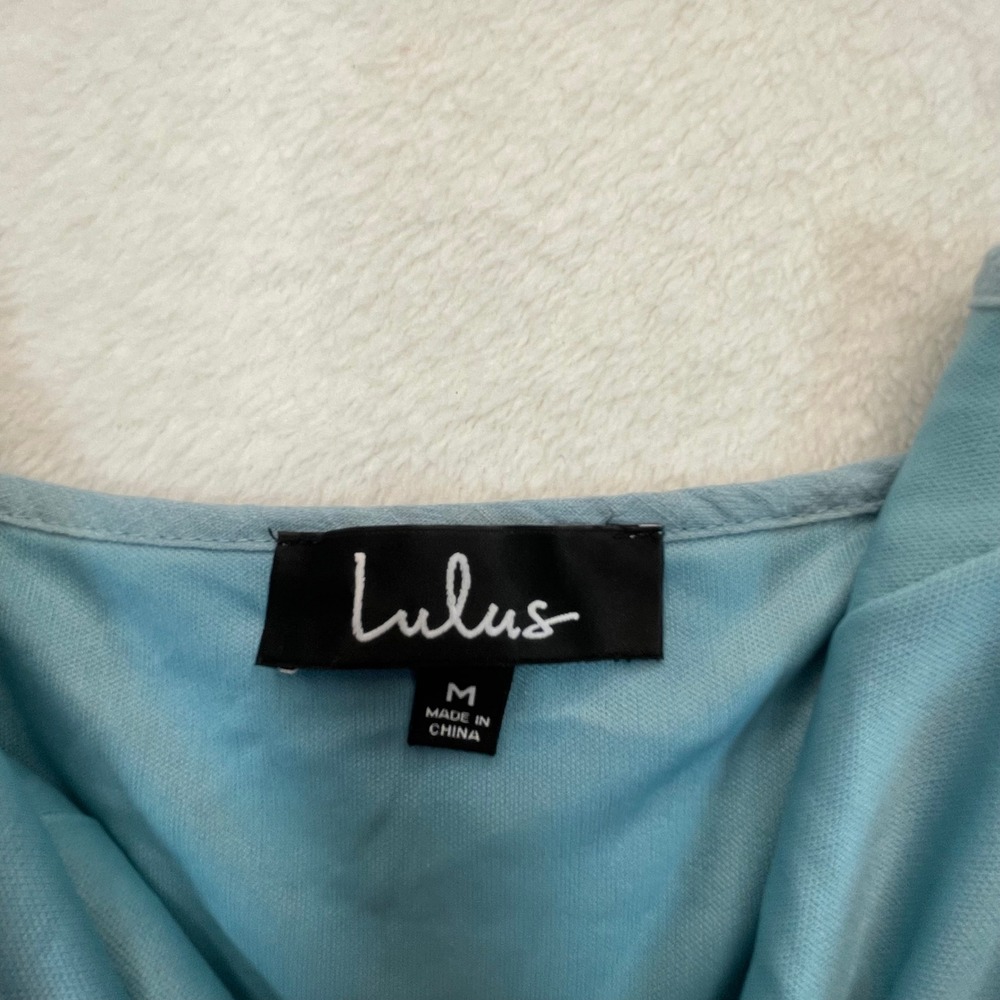 Lulus Midi Dress M Blue Peasant Milkmaid NWT Cottagecore Ruffle Boho Cotton - Picture 6 of 11
